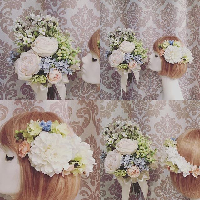 海外挙式の花嫁さんのクラッチブーケとヘッドドレス 名古屋市のウエディングブーケオーダー おしゃれなウエディングフォトならah Flowers